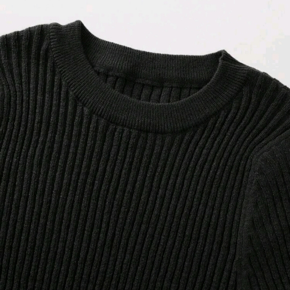 Woman Black Knit Long Sleeve Fashion Dress Sweater Mini Fit & Flare Size M - Picture 4 of 5